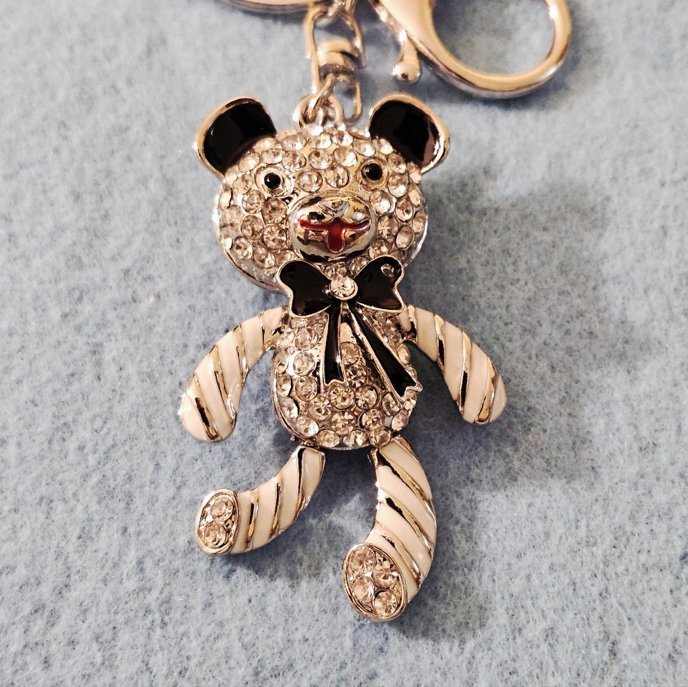 NWOT Sparkly Rhinestone Articulated Teddy Bear Keychain/Backpack Charm